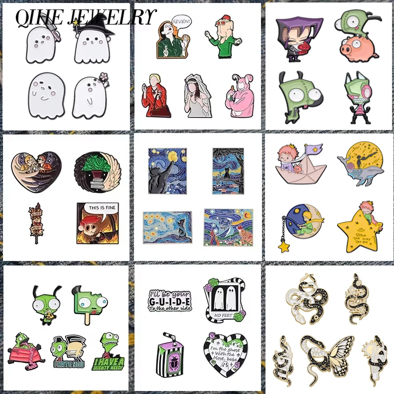 4-6 unids/set películas clásicas de Anime, alfileres esmaltados, juegos de aventura, pintura al óleo de gato, broche, insignia de solapa, regalos de joyería divertidos para amigos
