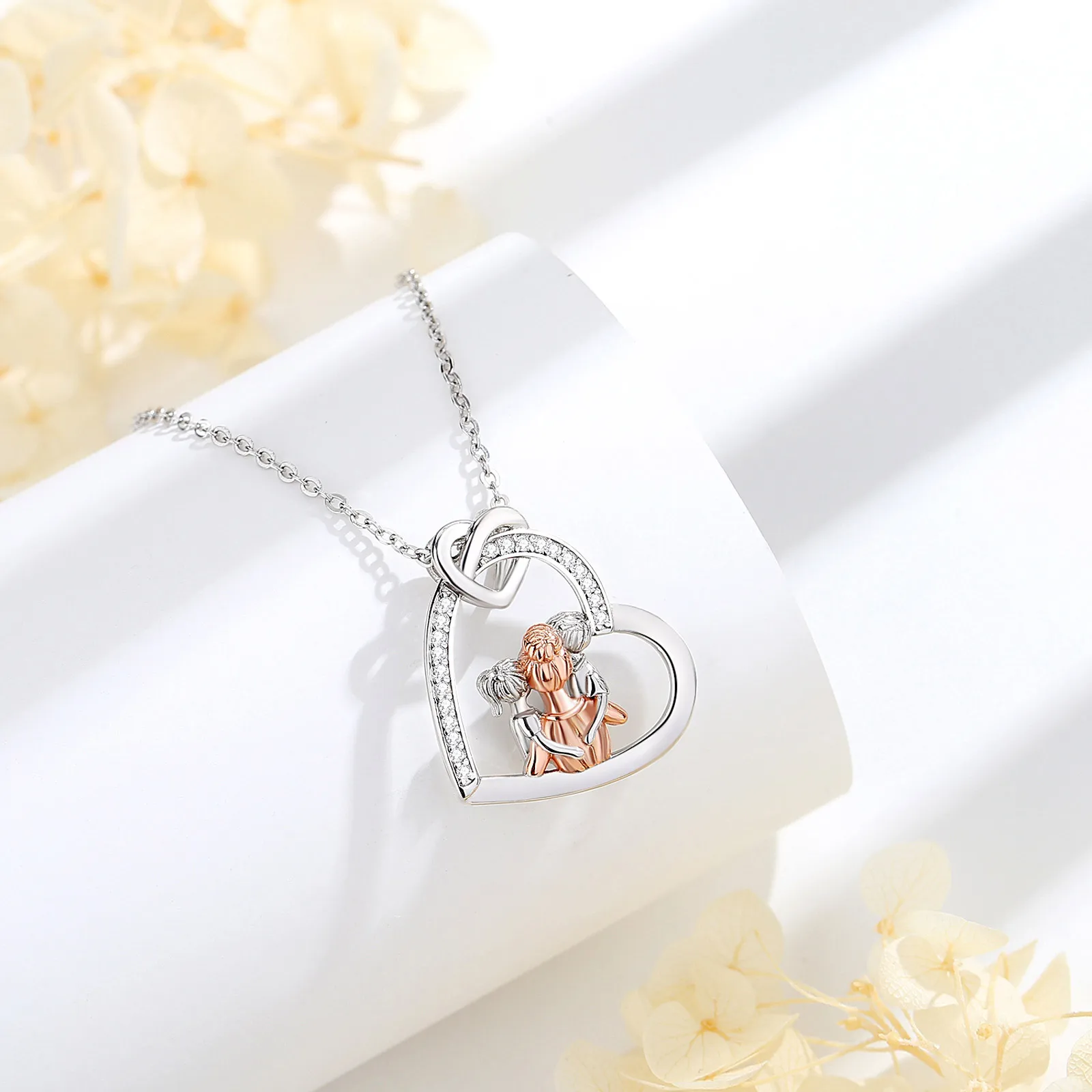 Eudora Original Sterling Silber Mutter Kinder Halskette Herz Zirkon Roségold Mutter Junge Mädchen Anhänger Schmuck Muttertag Geschenk