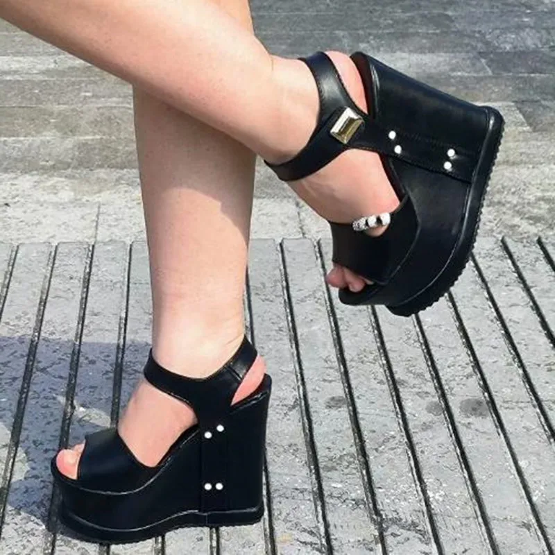NEUE Marke Sommer High Heel Fisch Mund Sandalen Keile Dicken Boden Römischen Frauen Sandalen 14CM Sexy High Heels Mode weibliche Pumpen
