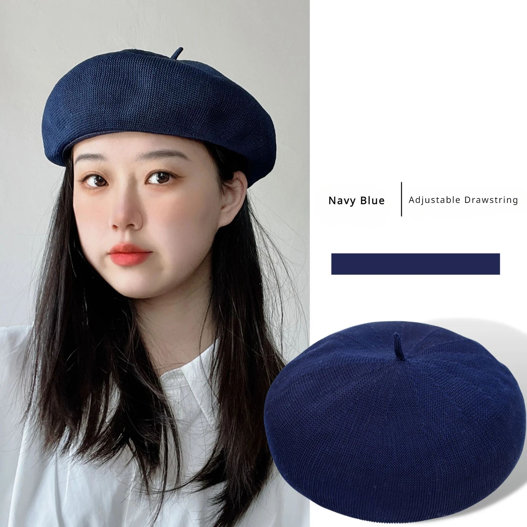 Fashionable and Versatile Summer Beret for Women in Blue with Drawstring Closure