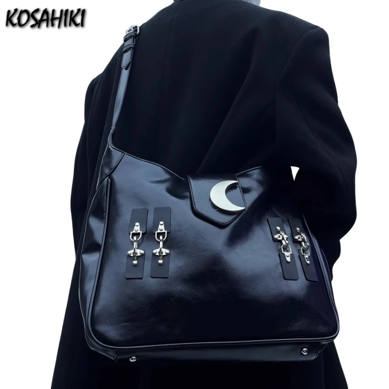 

Pu Leather Vintage Grunge Shoulder Bag Y2k Aesthetic Punk Fashion Women's HandbagsJapanese Luxury Design Trendy Crossbody Bags
