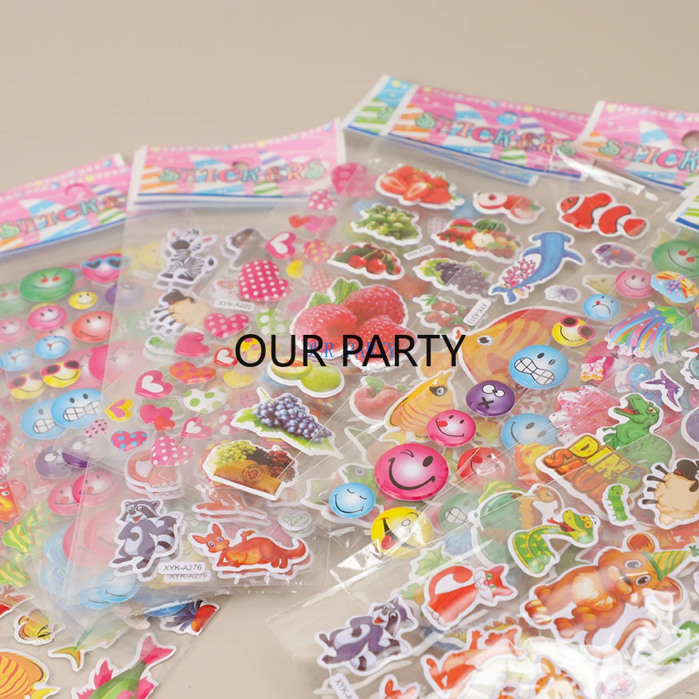 20 Sheets 3D Bubble Mix Stickers Princess Car Animals Waterpoof Sticker Toys for Kids Birthday Party Favors Kindergarten Rewards