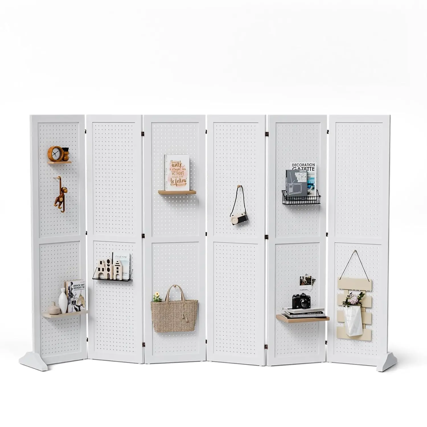 4/6 Panel Pegboard Freestanding Display Board Organizer for Craft Show Jewelry, Wooden Folding Privacy Screen Room Divider, 5 FT