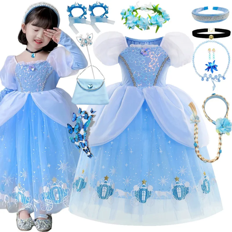 Aschenputtel Kleid Halloween Kind Prinzessin Cosplay Ballkleider Baby Mädchen Weihnachts kostüm Geburtstags feier Geschenk 2-10t Pailletten Kürbis