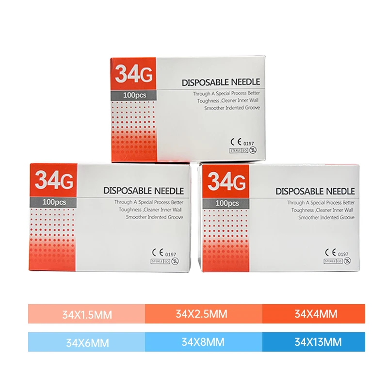 Sterile Painless Needle 34G 1.5mm 2.5mm 4mm 6mm 8mm 13mm Disposable Needle