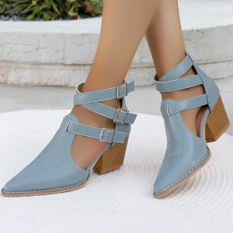 Women's Sandalssummer New High Heels Pointed Cowhide Buckle Bag Heel Sandals Fashion Comfortable Innovative Height-raising Shoes