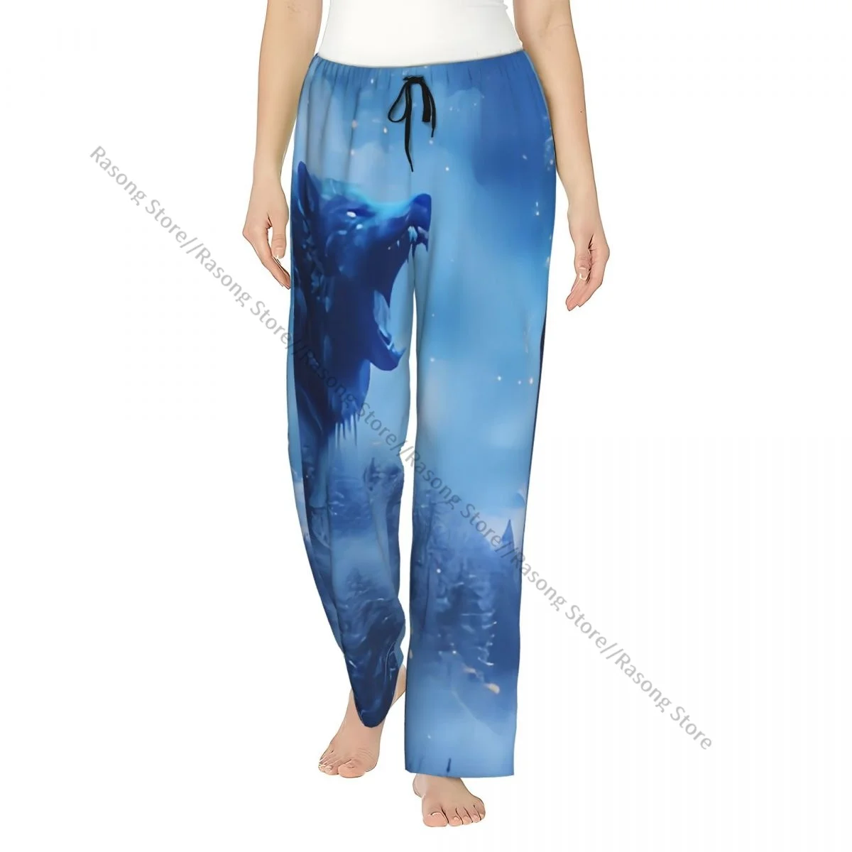 

Women Flannel Lounge Pants Soft Fantasy Landscape With Wolf In The Forest Full Moon Pajama Pants Winter Sleepwear