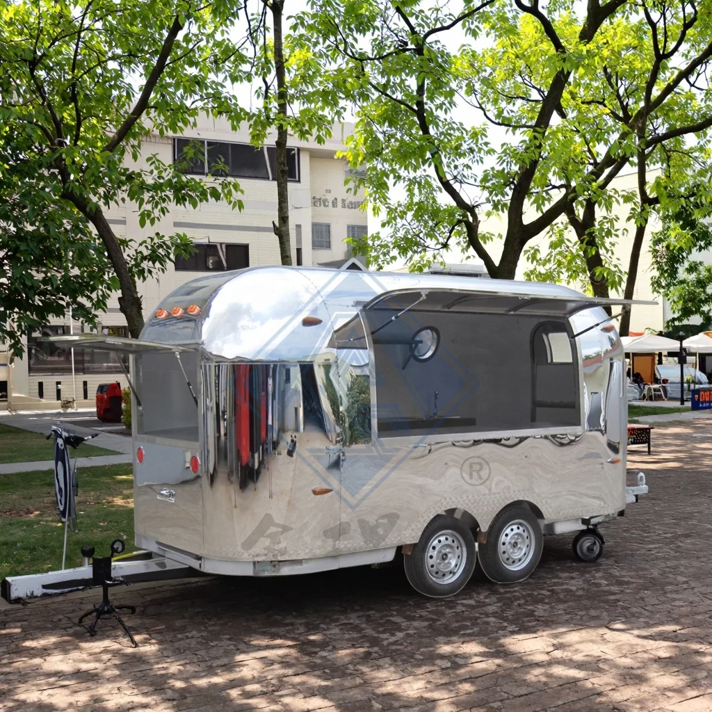Street Mobile Customized Fully Equipped Stainless Steel Mobile Food Trailer for Ice Cream Coffee Trailer