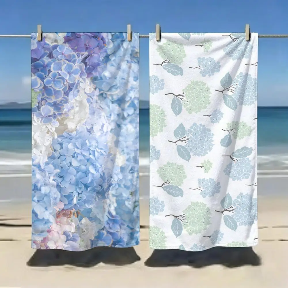 Soft Watercolor Fresh Hydrangea Towel Microfiber soft Beach Towel for Travel Fitness Sauna Bathing Camping