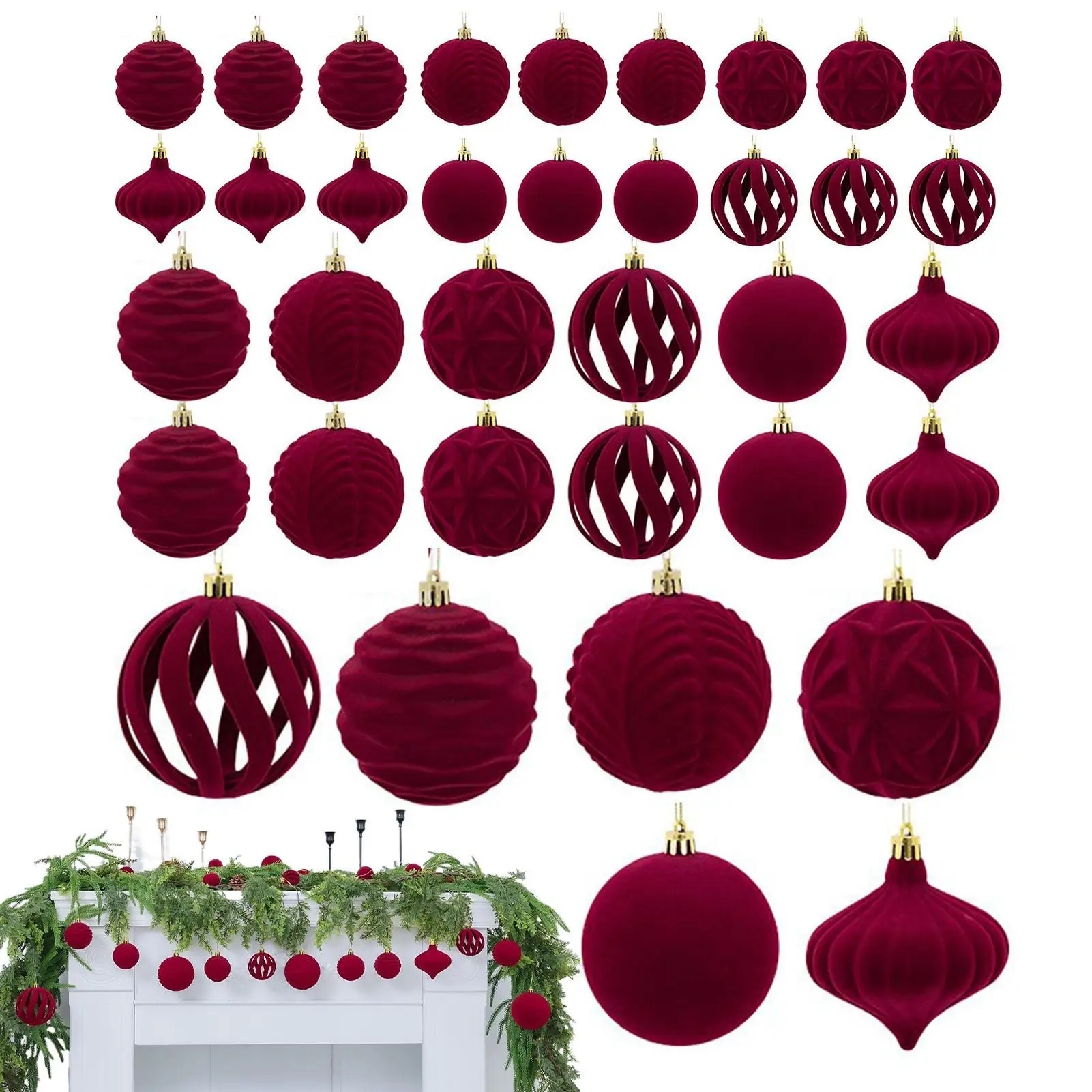 Samt Weihnachtskugeln 36 teile/schachtel Beflockte Baum Kugeln Weihnachtsbaum Anhänger Ornamente Dekoration Weihnachten Navidad Party Supplies