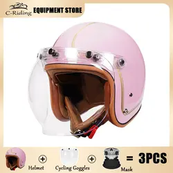 Casco Moto Vintage Open Face Retro 3/4 caschi Moto con specchio a bolle casco Jet Vintage stile tedesco quattro stagioni DOT