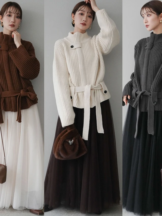 

Корейский вязаный свитер Sle Thiened Me, длинная женская юбка длиной f, зимний сезонный комплект с высоким воротником на голове