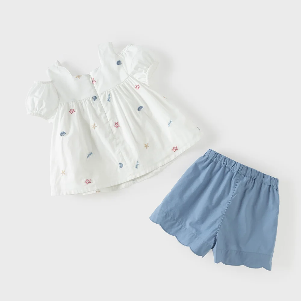 Dave Bella Children Pure Cotton Suits Girls Denim Shorts Set Summer Sweet Shirts Pant Casual Top Trousers Print Cool DB2261886