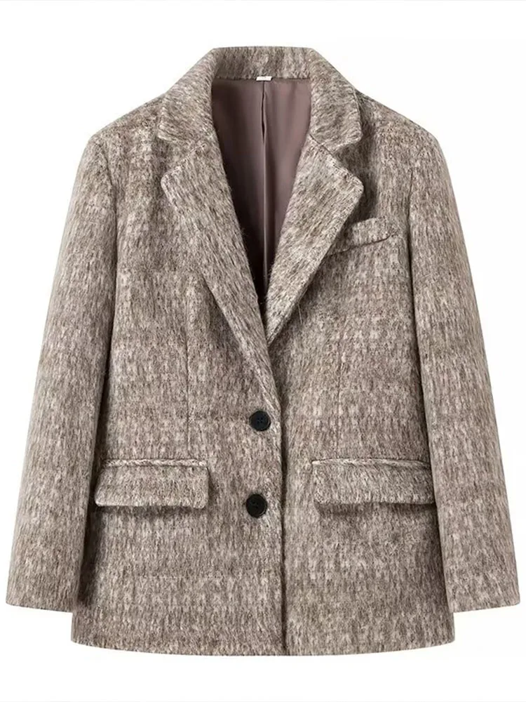 Kar & Otza-2024 autunno new street style bavero abito di media lunghezza cappotto di lana da donna chic pendolarismo caldo cappotto top