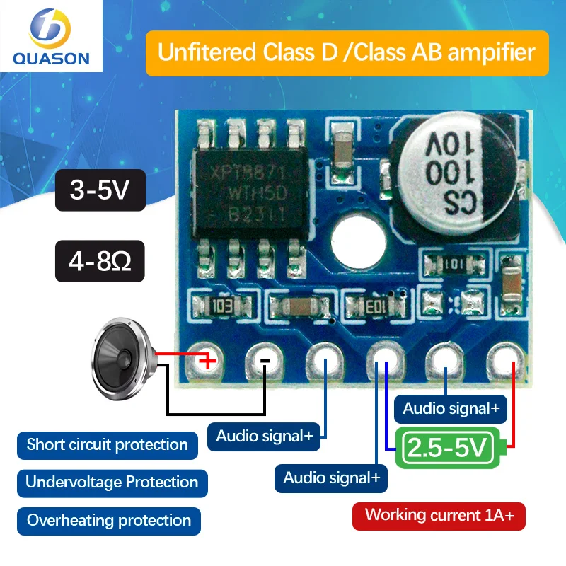 5pcs 5128 Amplifier Board 5W Class D Digital Amplifier Board Mono Audio Module Low Distortion