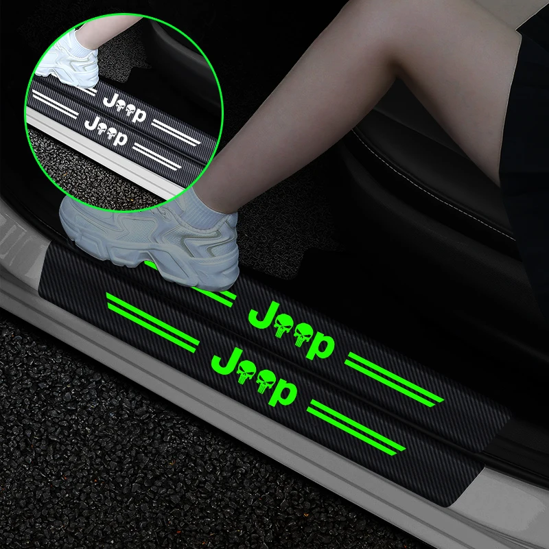

For Jeep Rengade Compass Patriont Grand Cherokee Car Threshold Strip Carbon Fiber Luminous Car Trunk Door Sill Stickers