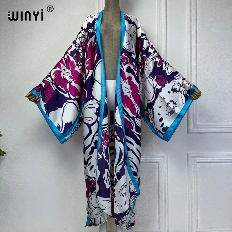 WINYI Kimono afrykańskie kobiety letnie nadruk kardigan boho bluzka damska luźna abaja na co dzień okrycie plażowe sukienka boho imprezę kaftan