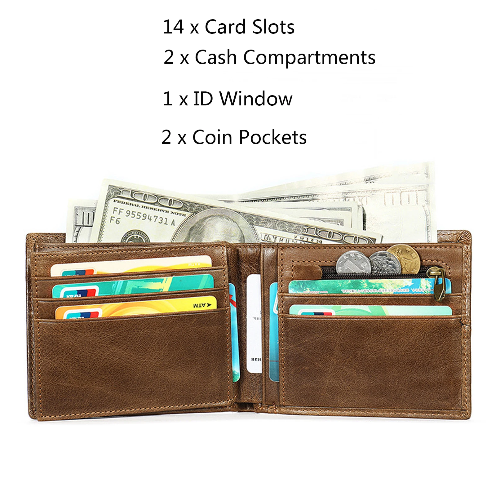 Couro genuíno RFID Bloqueio Carteira dos homens Vintage Mens Business Short Billfold Carteiras ID Credit Card Holder Coin Purse para Homem