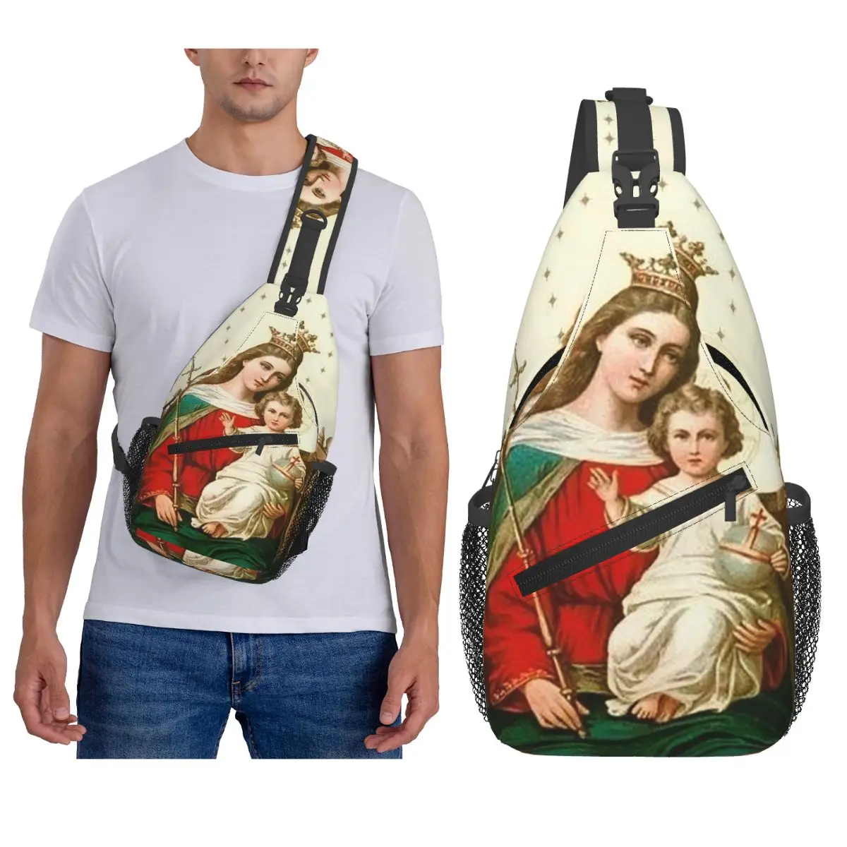 بارد مريم العذراء الكاثوليكية المسيحية حقيبة الصدر الرجال حبال Crossbody على ظهره حقيبة صدر للرجال السفر المشي لمسافات طويلة Daypack حقيبة كتف