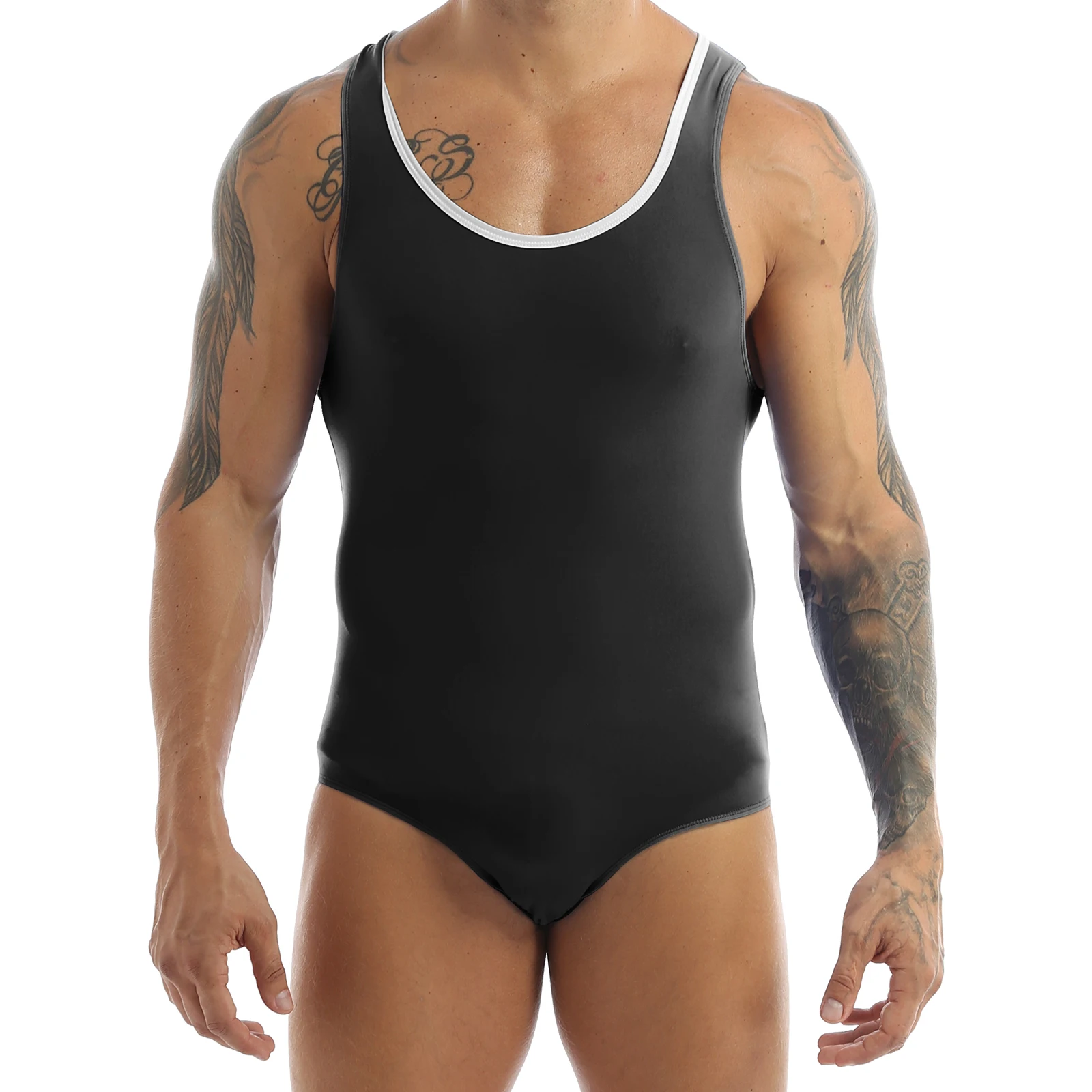 Mankini Thong Underwear Men Bodysuits Jockstrap Stretchy One-piece Swimsuits leotard High Cut Wrestling Singlet Leotard Bodysuit