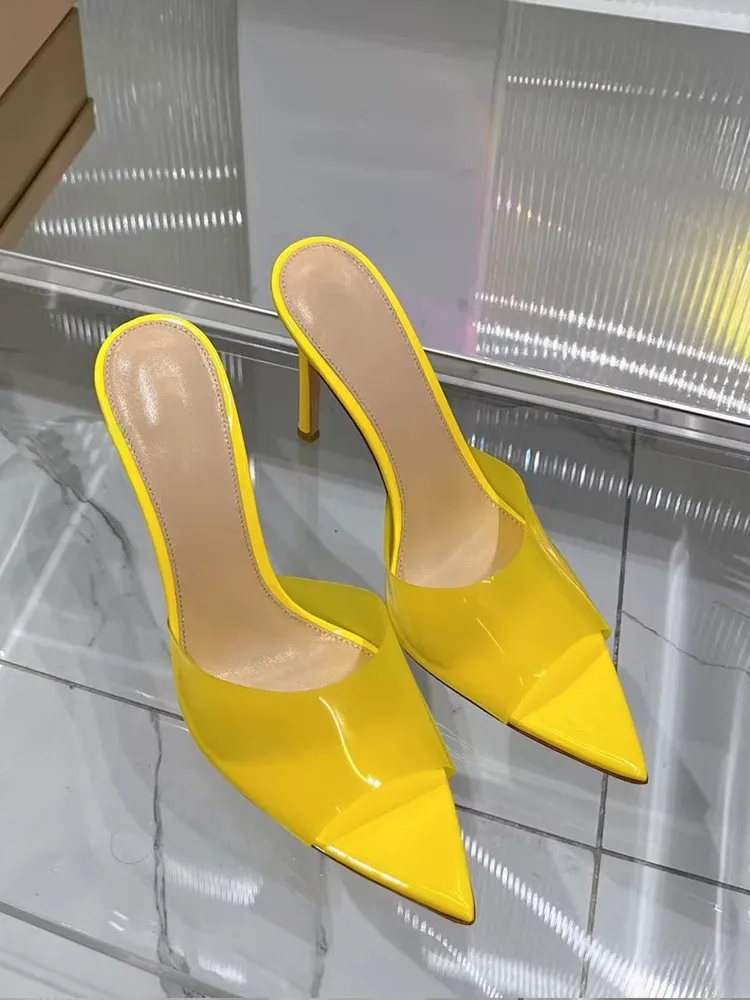

New style high-heeled shoes with pointed toes and thin heels for women, sexy semi slippers, transparent cool slippers for women