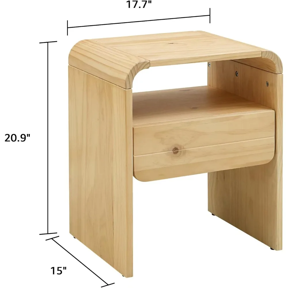 Modern Solid Wood Nightstand/End Table with for Bedroom,Bedside Furniture with One Storage Drawer and Open Shelf