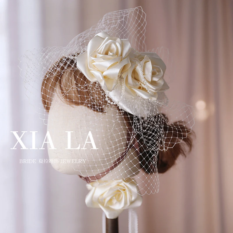

Oiginal Flower Fascinator Necklace Kit for Women Vintage French Ladies Satin Flower Fascinators Mini Wedding Hat Bride Headwear