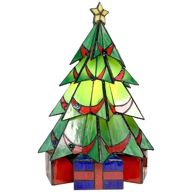 

Hot Sell Made Hand Crafted Stained Glass Leaded Christmas Tree Tiffany Lamp For Decoration