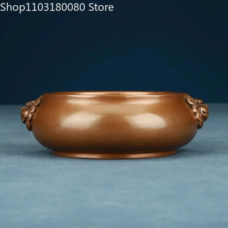 12.5cm Red copper incense burner lion's head earrings, foot stove,chinese incense dishes Censer