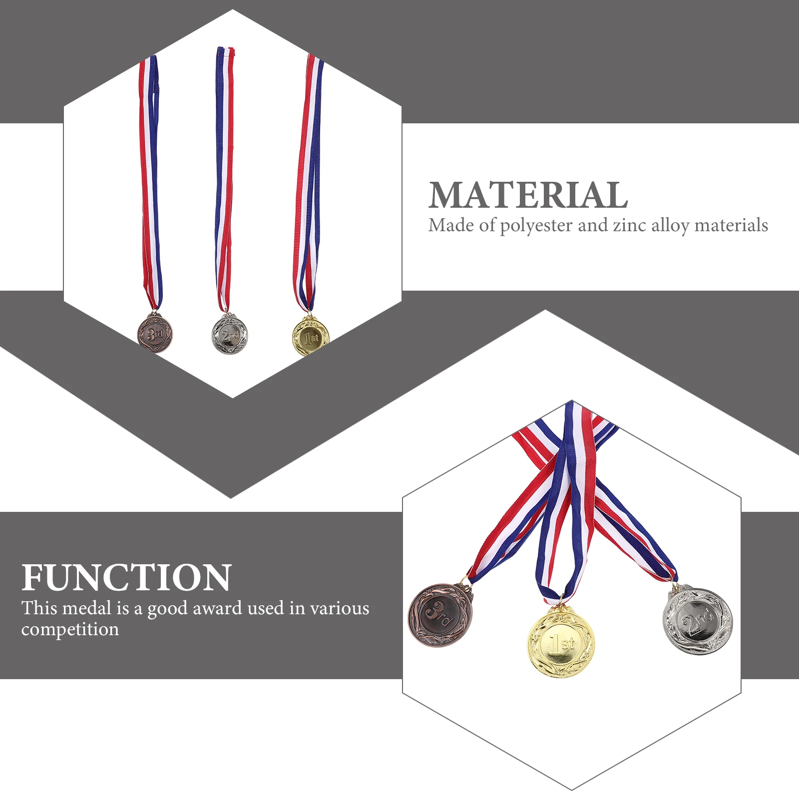 6 Pcs Medals Awards Kids Students Gold Silver Bronze Medal Ribbons Polyester Suitable Children Adults Party Competition Game