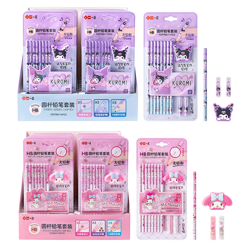 

16pcs Sanrio Hb Pencils Mymelody Kuromi Student Pencil Sharpener Pencil Write Draw Learning Stationery School Supplies Wholesale