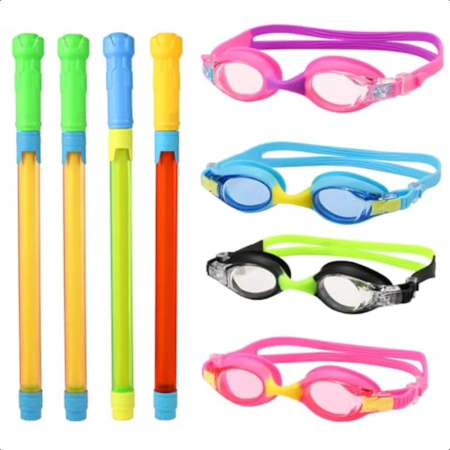 

4 Sets Kid Googles 16.5'' Water Blaster Soaker Squirt Guns Multicolor Water Blaster Swimming Goggles Set Perfect for Pool Backy