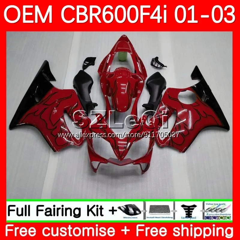 Injection + Dedal For HONDA CBR 600F4i 600CC 600 F4i CBR600F4i Red black 01 02 03 31No.7 CBR600 F4i 2001 2002 2003 Fairings