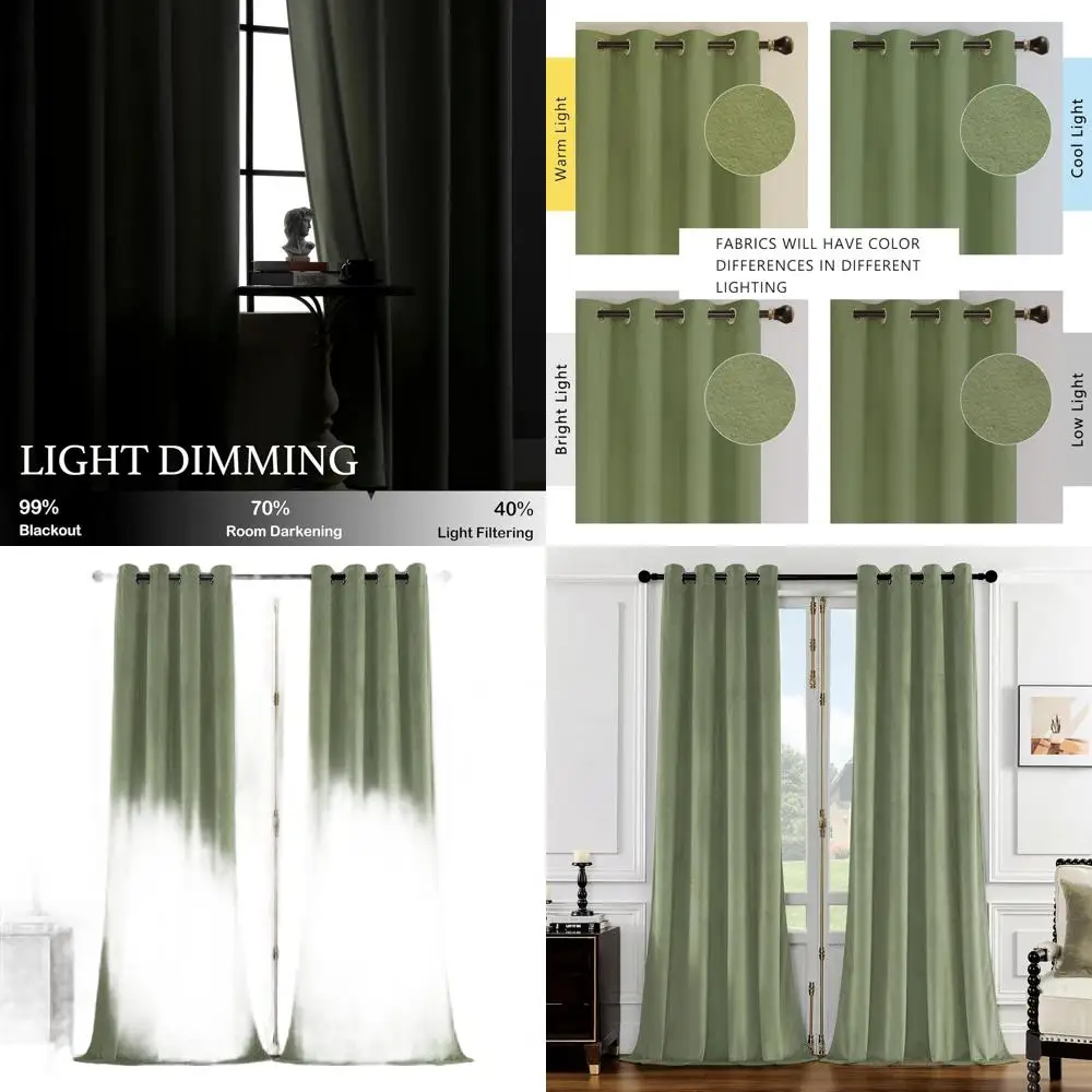 ستائر مخملية خضراء حكيمة معزولة حراريًا، 96 طولًا، لوحتين، 52 × 96 لخصوصية غرفة المعيشة وتصفية الضوء