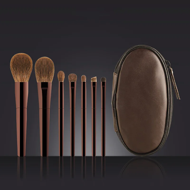 Compact 7pcs Natural Fiber Cosmetic Brush Portable Travel Set Cangzhou Beauty Tool