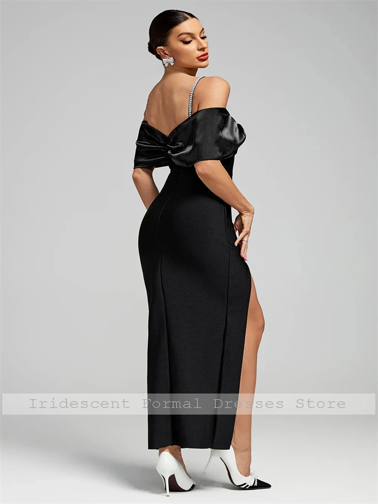 Vestidos de noite de alças espaguete com fenda sem alças longo vestido de baile para mulheres elegantes vestidos de festa de coquetel