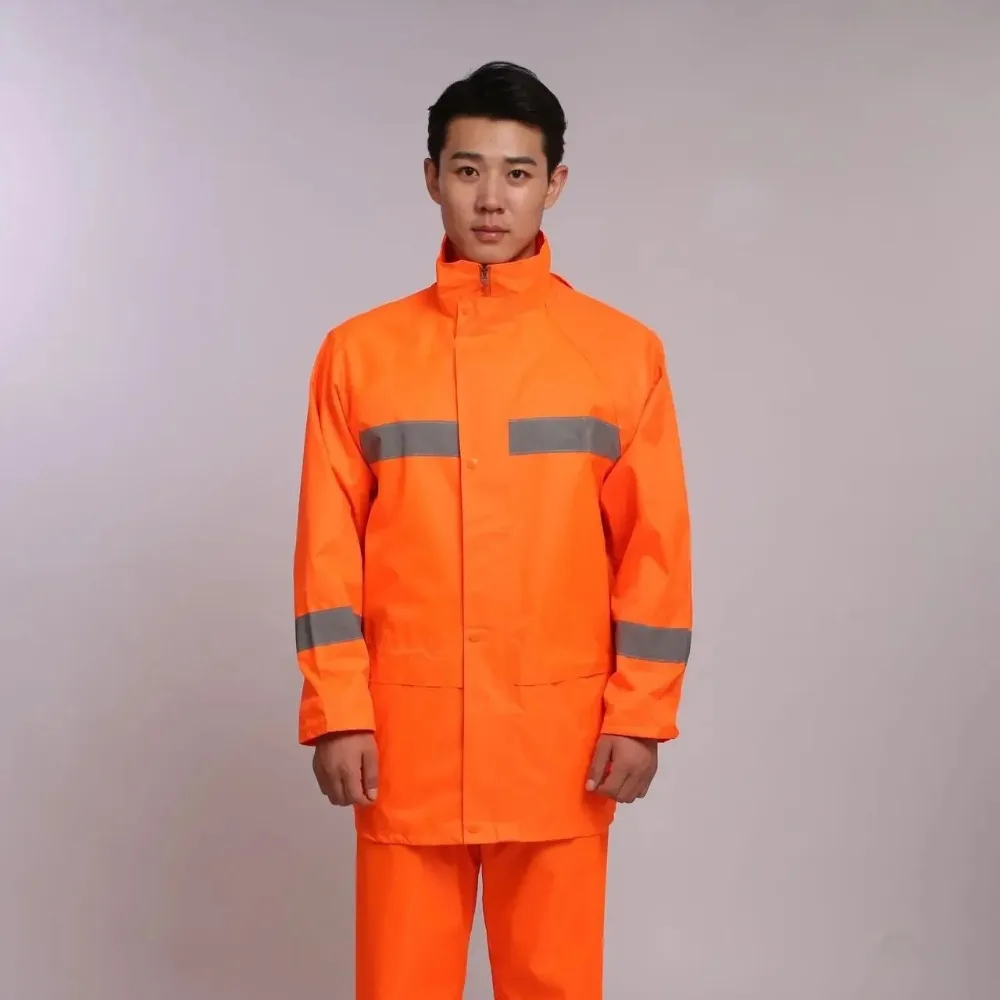 

High Visibility Waterproof Raincoat Rainpants Suit for Riding Patrol Green Reflective