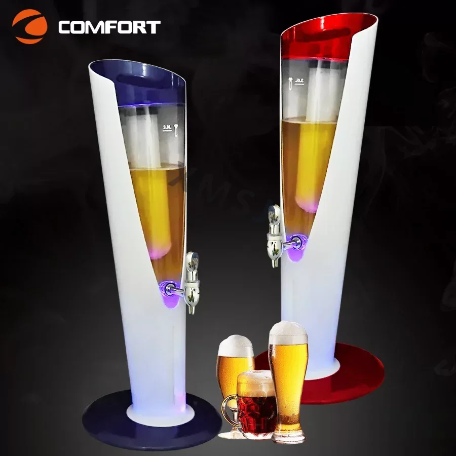 

Hot Sale High Quality 2L 3L plastic stainless steel custom designed with ice tube for bar draft tabletop led beer tower