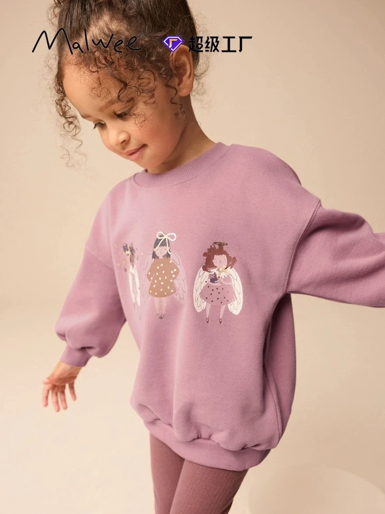 Malwee round neck long sleeve children’s bottoming shirt cute casual fashion Y2K hop cartoon pattern pure cotton slim sweatshir