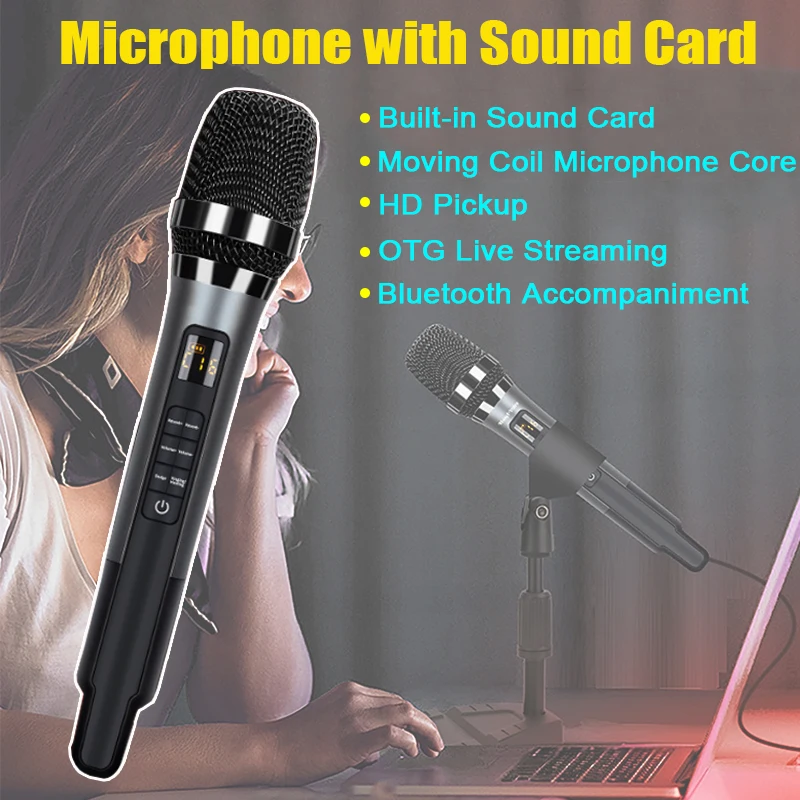 インテリジェントノイズキャンセリングbluetooth携帯電話マイク、サウンドカードエフェクト搭載オールインワンマイク、ポッドキャスト機器、ライブ配信用