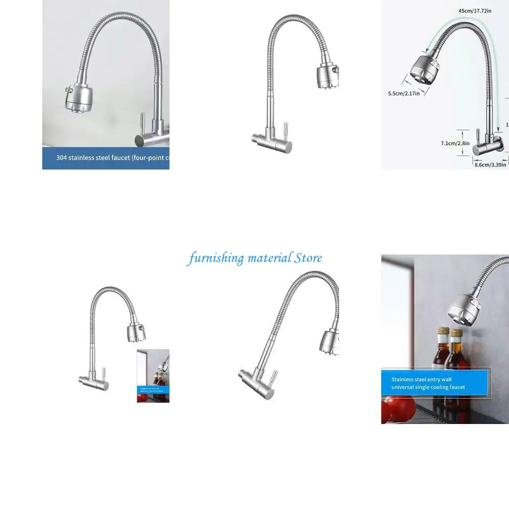 

Y5GD Wall Mount Single Cold Kitchen Faucet 360 Rotation Single Cold Water Tap Steel