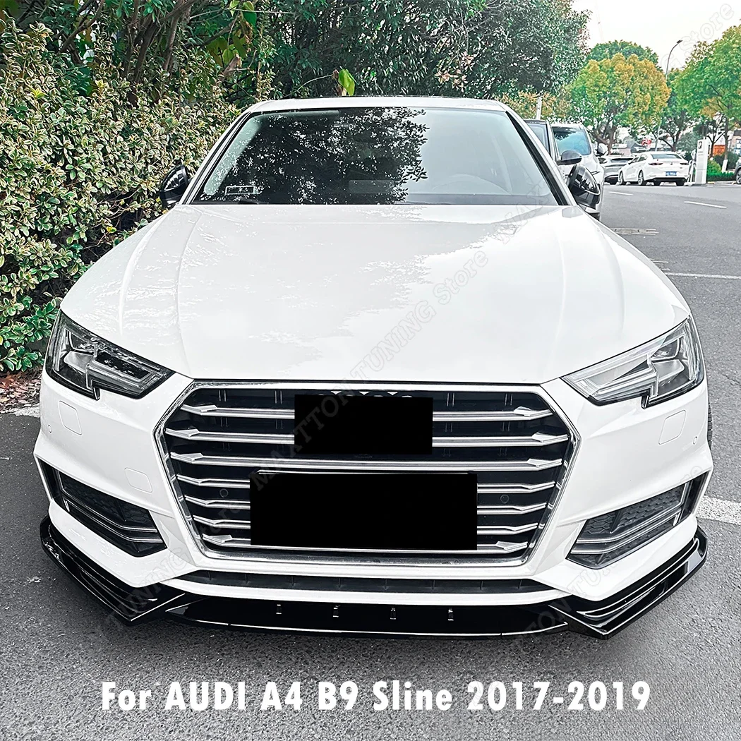 For AUDI A4 B9 Sline 2017 2018 2019 3PCS ABS Front Bumper Lip Spoiler Splitter Diffuser Chin Retrofit Bodykits Accessories