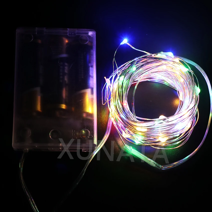 50/100LEDs AA Battery Powered LED Christmas Light String Fairy Silver Line LED String for Holiday Wedding Party Decoration