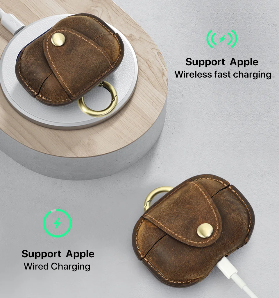 Retro-Rindslederhüllen für AirPods Pro 2 und Airtag, Leder-Ladebox, kabelloses Bluetooth-Zubehör mit Schlüsselanhänger – Detail 9