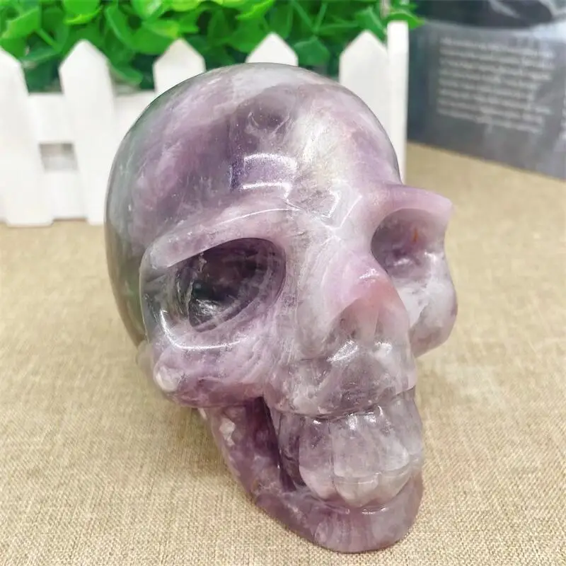 

Natural Fluorite Skull Carving Statue Realistic Feng Shui Healing Reiki Ornament Art Collectible Gift 1PCS