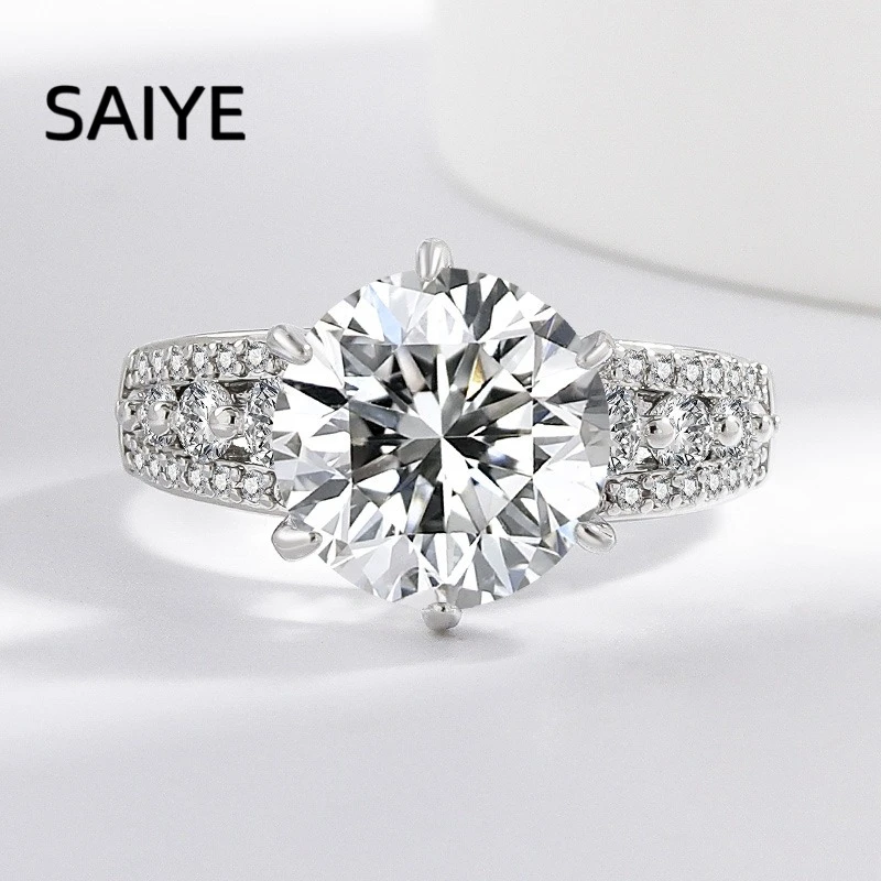 925 Sterling Silver Women Solitaire Ring Round Brilliant Moissanite Ring Pave Side Stones Adjustable Open Band Fine Jewelry Gift