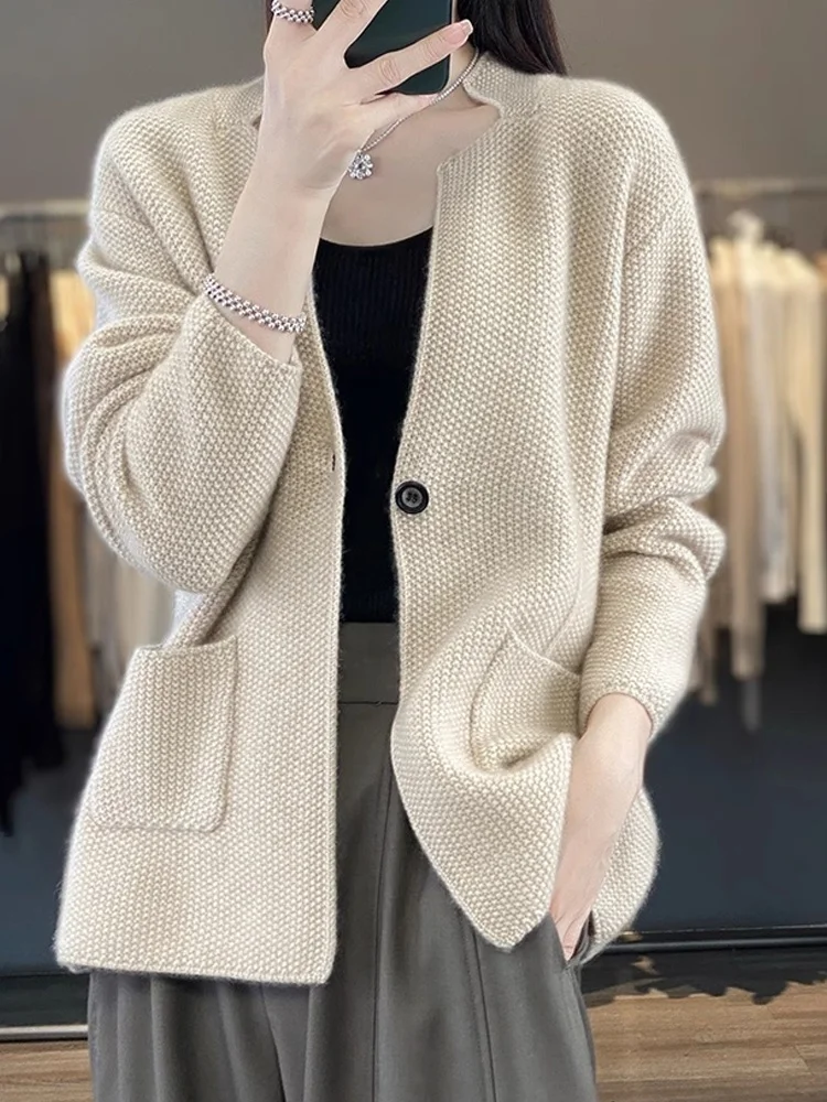 

Женский модный кардиган Ele с V-образным вырезом, длинными рукавами, на одной пуговице, осенне-зимний, новый стиль