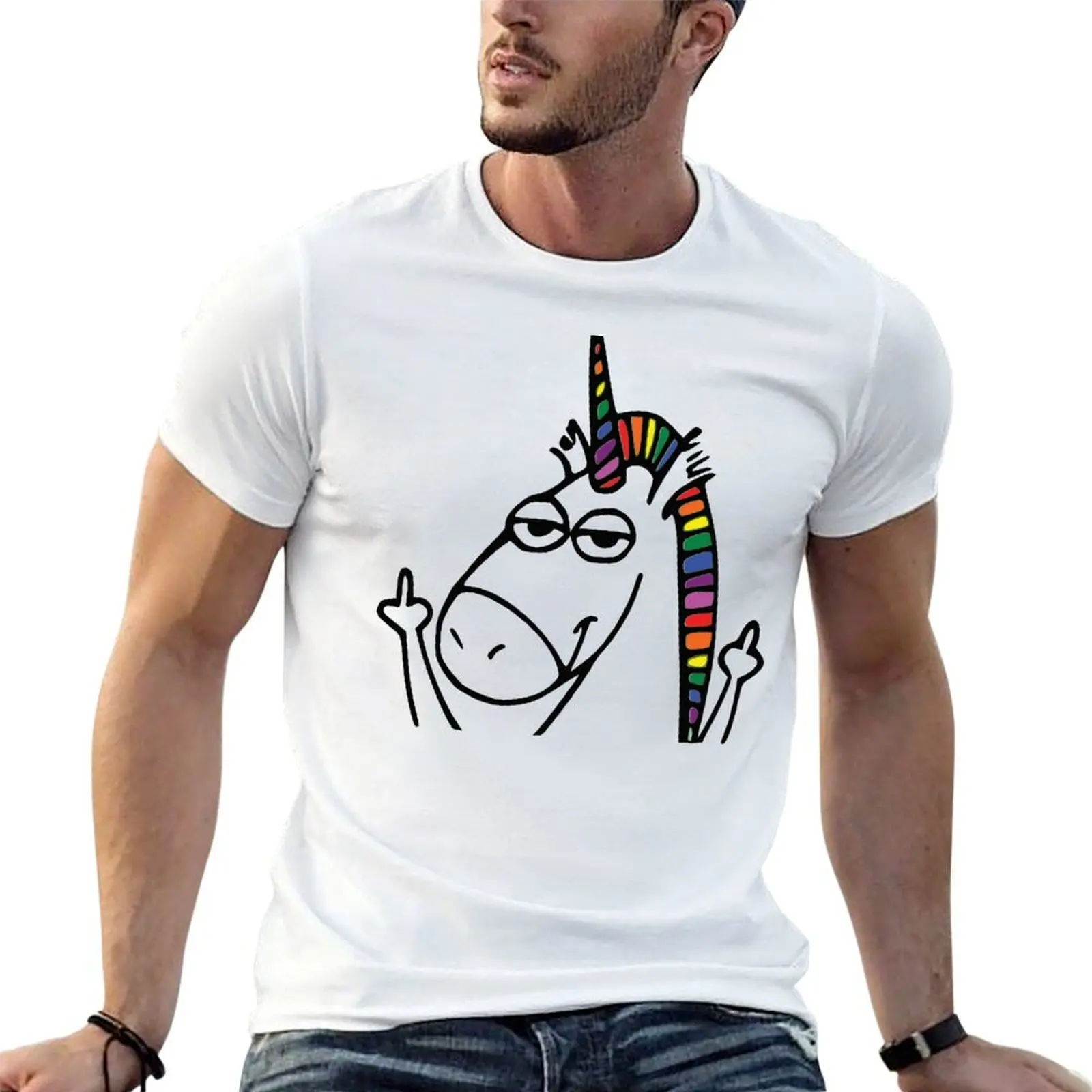 Unicorn Flippin' The Bird T-Shirt man t shirt luxury funny t shirts dark humor g man t shirts for men T-shirt