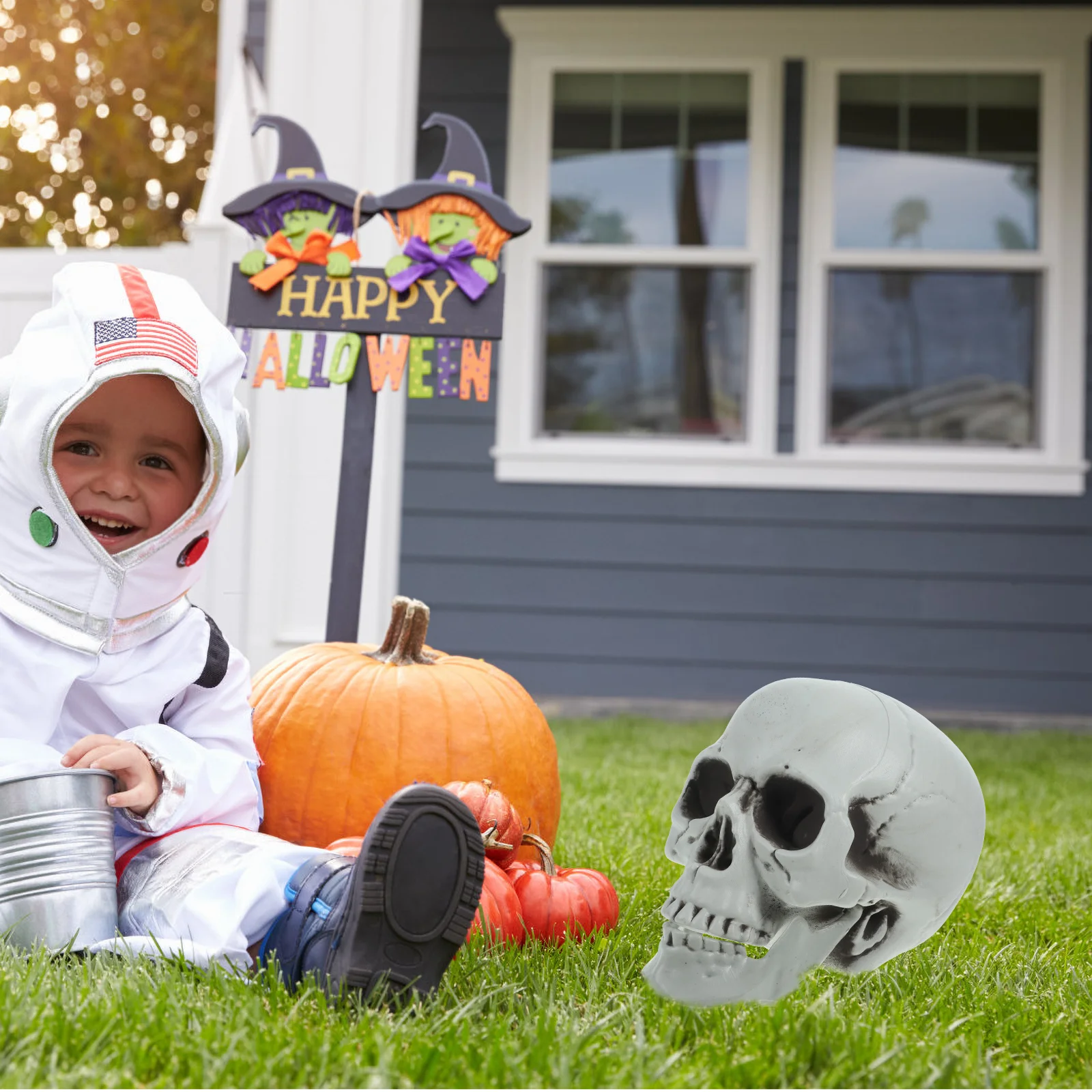 

Skull Head Decor Halloween Artificial Scared Ornament Desktop Prop For Masquerade Party Plastic Skull Accessory Home