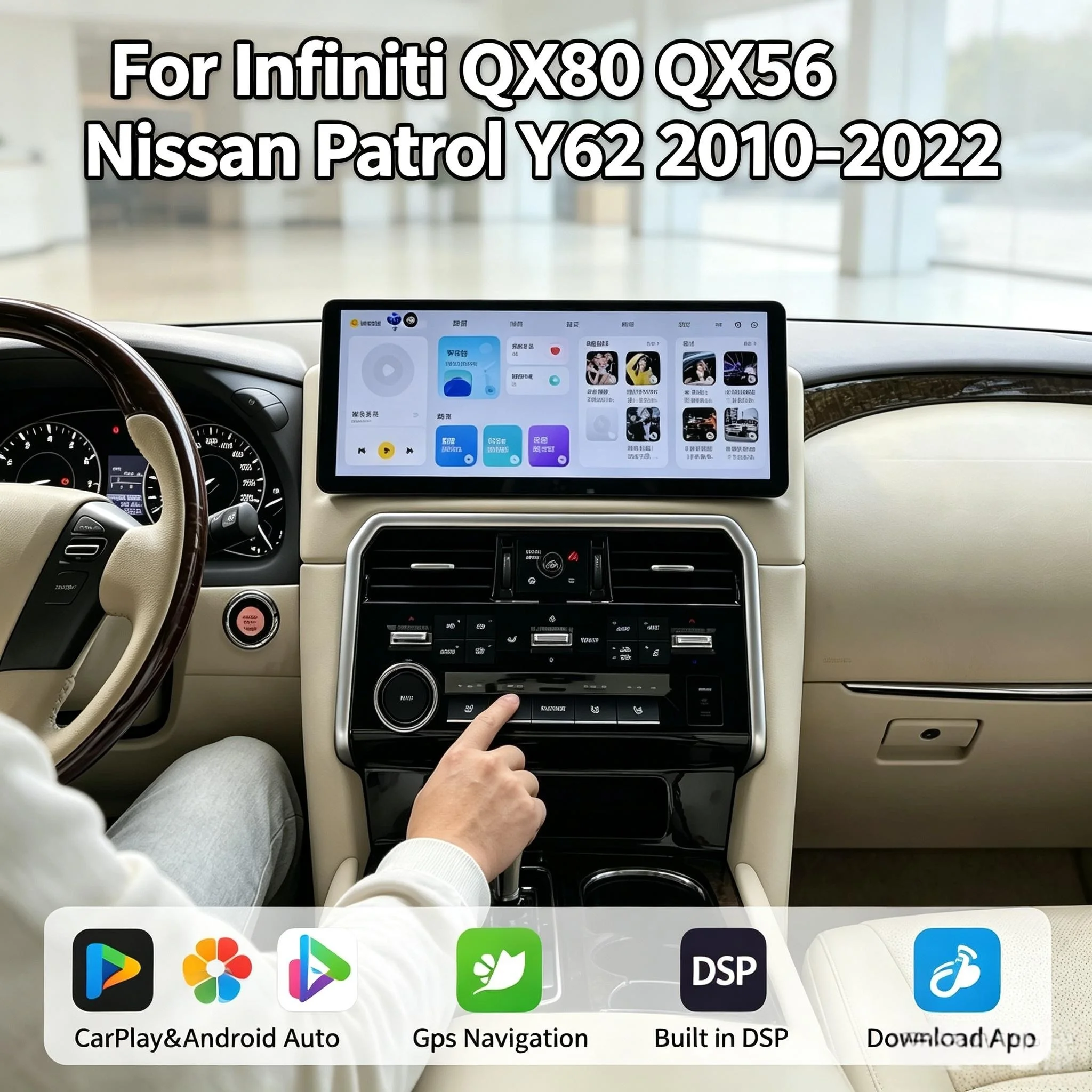 Car Gadgets Android Auto Carplay For Infiniti QX80 For Nissan Patrol Y62 2010-2022 Armada Radio GPS Navigation Multimedia Player